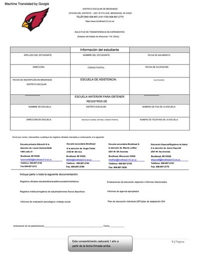 SPANISH NEW STUDENT FORM